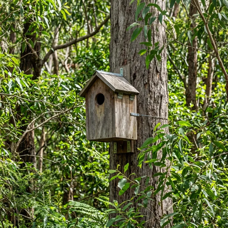 Animal nesting box installed as a humane alternative to a Anakie roof cavity